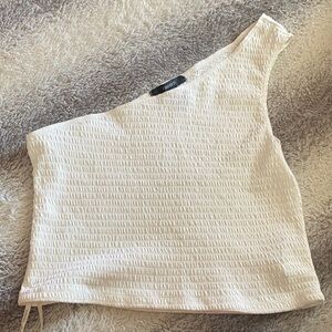 4/$30 Forever 21 White One-Shoulder Smocked Tank Top